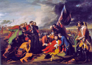 The Death of General Wolfe, painted by Benjamin West, depicts British General Wolfe's final moments during the Battle of the Plains of Abraham in 1759.