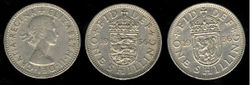 1956 Elizabeth II British shilling showing English and Scottish reverses