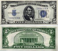 A picture of a Silver Certificate (top image is the obverse of the certificate, bottom image is the reverse of the certificate).