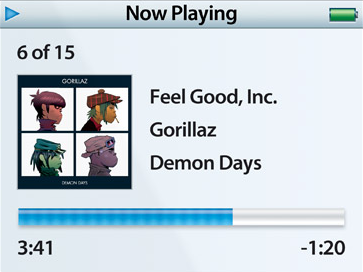 The user interface of a fifth-generation iPod, shown when playing a song