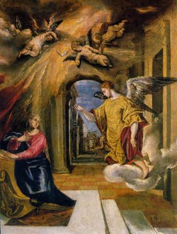 The Annunciation - the Angel Gabriel announces to Mary that she will bear Jesus (El Greco, 1575)