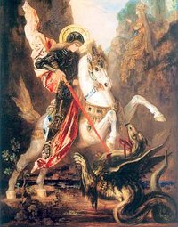 Saint George versus the dragon, Gustave Moreau, ca 1880. This small one has the look of a griffin or a wyvern.