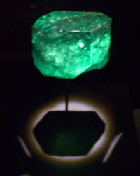 The Gachala Emerald is one of the largest emeralds in the world at 858 carats. This stone was found in 1967 at Vega de San Juan mine in Colombia. It is currently on display at the National Museum of Natural History.