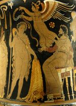 Jason returns with the golden Fleece on an Apulian red-figure calyx krater, ca. 340–330 BC