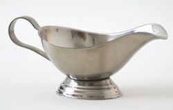 A stainless steel sauce boat.