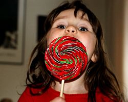 A particularly large lollipop. (Note the swirling patterns and layers that circle around it. This is especially common in larger lollipops.)
