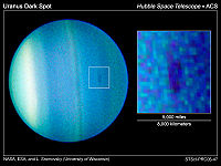 The first dark spot observed on Uranus. Image obtained by ACS on HST in 2006.