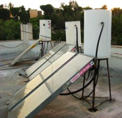 Solar water heater on a rooftop in Jerusalem, Israel