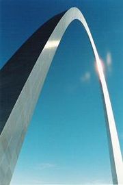 The 630-foot (192 m) high, stainless-clad (type 304) Gateway Arch defines St. Louis's skyline.