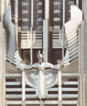 An art deco sculpture on the Niagara-Mohawk Power building in Syracuse, New York