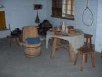 barrel chair and stools, restored to how they appeared c. 1465