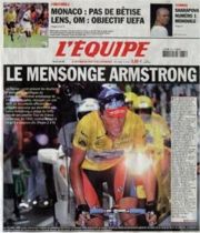 L'Équipe cover accusing Armstrong of doping. The title translates to "The Armstrong Lie".
