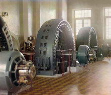 Early 20th century Alternator made in Budapest, Hungary, in the power generating hall of a hydroelectric station.
