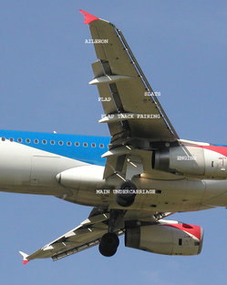  BMI Airbus A320, showing position of aileron, flap and slat flight controls. Click on the picture to read the labels more clearly