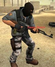 A terrorist from the online game Counter-Strike: Source.