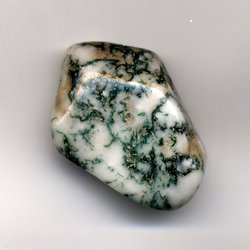 Moss agate pebble, one inch long (2.5 cm).