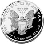 The reverse side of a proof American Silver Eagle bullion coin.