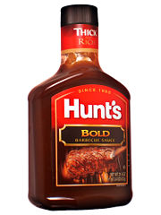 Hunt's barbecue sauce. A nationally distributed sauce brand, of standardized flavor.