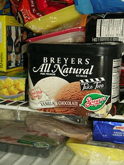 Typical packaging: Breyers brand "Take Two" chocolate and vanilla ice cream