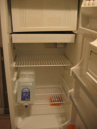 Older U.S. refrigerator model, with freezer compartment