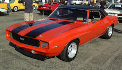 Modified 1969 Chevrolet Camaro. The rear valance, backup lights, and hidden headlights are components of the Rally Sport option package.