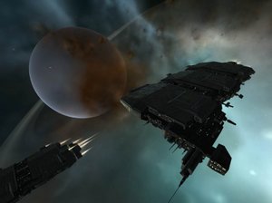 The Caldari freight hauler ships seen in this image were introduced with the Cold War Edition content patch.